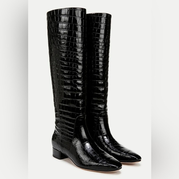 Veronica Beard Cecile Croc-Embossed Tall Boot | Wide-Calf black NWT - Picture 2 of 11